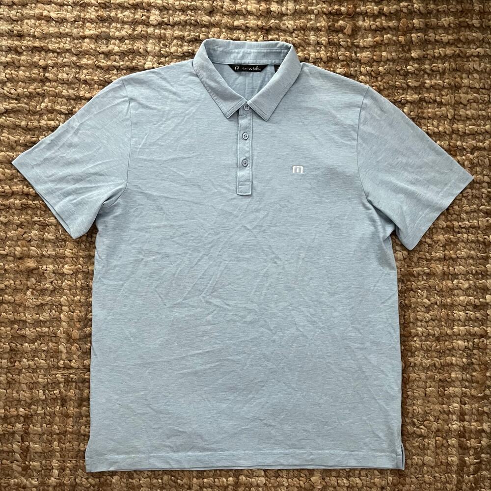 TravisMathew Polo Shirt XL Blue Heather Golf Casual Stretch EUC